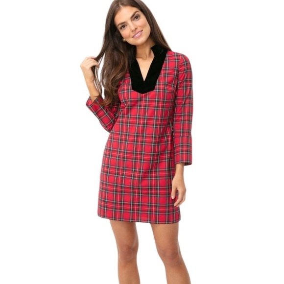 Sail to Stable | Women’s Red Plaid Dress Black Velvet Collar Size XXS NWT - Picture 1 of 9